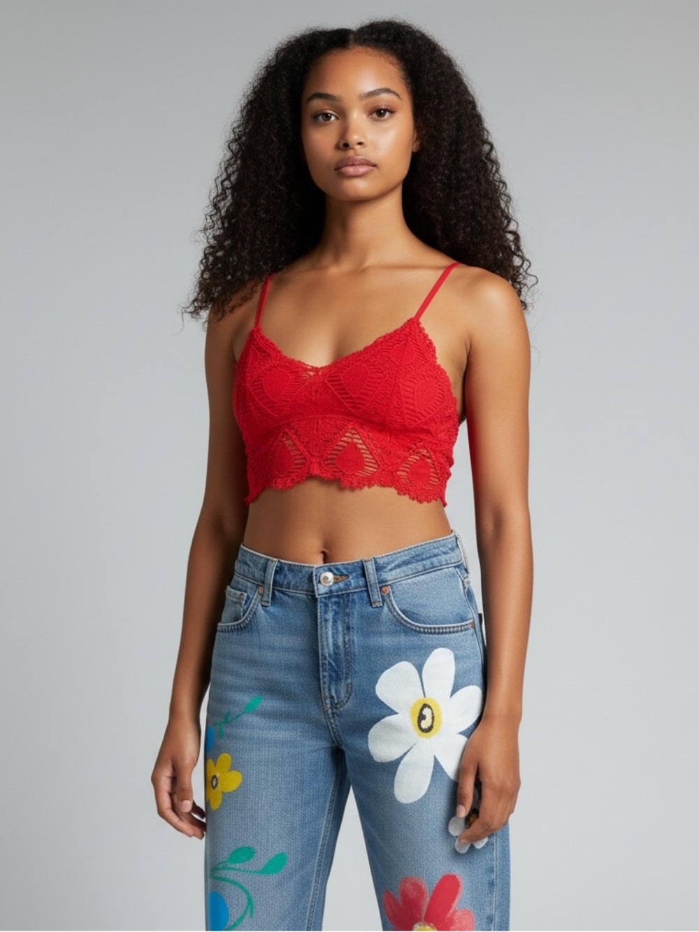Red Lace Bralette Crop Top